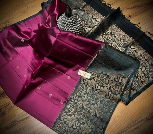 Wine Purple Turning Border Silk Saree with Intricate Gold Zari Floral Pallu