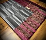 Silver Grey Turning Border Silk Saree with Magenta Contrast Pallu and Gold Zari Weaving