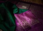 Classic Emerald Green Gold Zari Turning Border Saree with Magenta Contrast