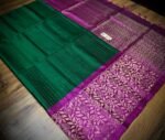 Classic Emerald Green Gold Zari Turning Border Saree with Magenta Contrast