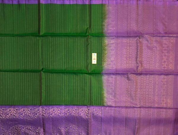 Elegant Green & Purple Silk Saree with Gold Zari Turning Border