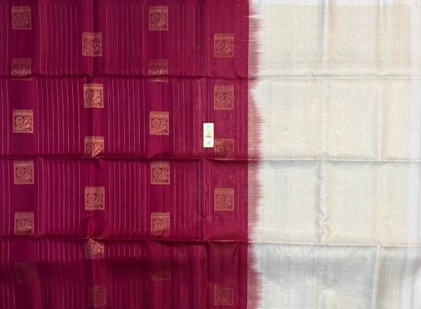 Classic Maroon Silk Saree with Traditional Gold Zari Motifs and Ivory Pallu