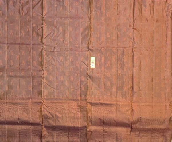 Antique Bronze Silk Saree with Subtle Gold Zari Temple Motifs and Classic Woven Border