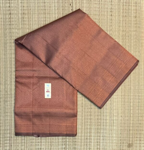 Antique Bronze Silk Saree with Subtle Gold Zari Temple Motifs and Classic Woven Border