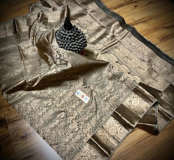 Antique Olive Gold Kanjivaram Brocade Silk Saree with Grand Zari Pallu