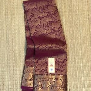 Wine Maroon Gold Zari Woven Saree with Elephant Motifs & Temple Border