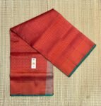 Brick Red & Sea Green Gold Zari Silk Saree with Traditional Weaves