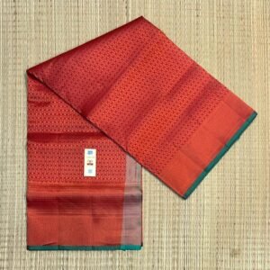 Brick Red & Sea Green Gold Zari Silk Saree with Traditional Weaves