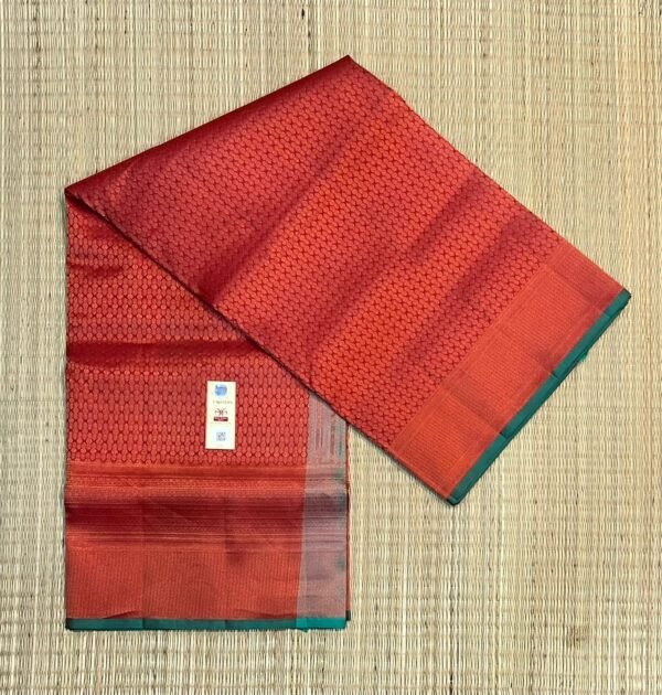 Brick Red & Sea Green Gold Zari Silk Saree with Traditional Weaves