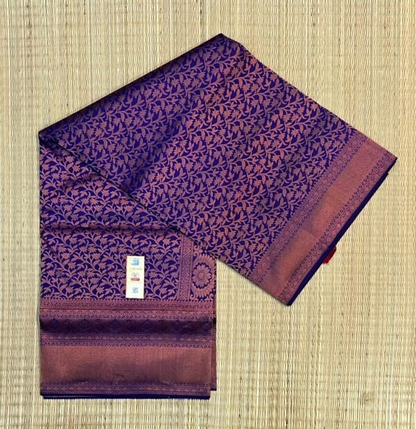 Royal Blue & Antique Gold Zari Silk Saree with Floral Jaal Pallu