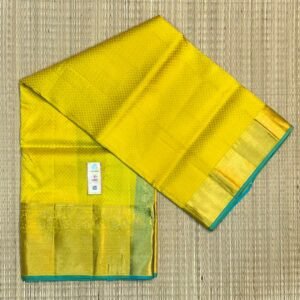 Sunshine Yellow & Aqua Blue Gold Zari Silk Saree with Contrast Borde