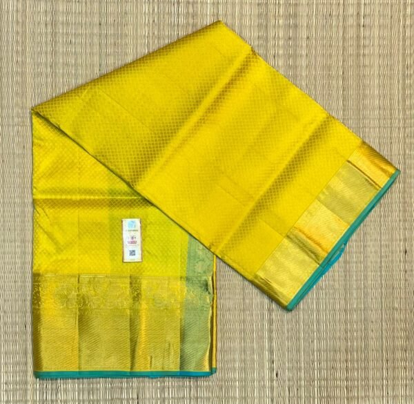 Sunshine Yellow & Aqua Blue Gold Zari Silk Saree with Contrast Borde