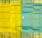 Sunshine Yellow & Aqua Blue Gold Zari Silk Saree with Contrast Borde