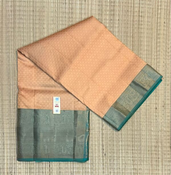 Elegant Beige & Sea Green Silk Saree with Gold Zari Border