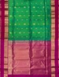Emerald Green & Rani Pink Gold Zari Gap Border Silk Saree