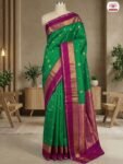 Emerald Green & Rani Pink Gold Zari Gap Border Silk Saree
