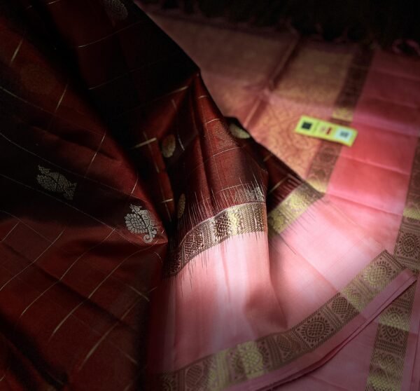 Maroon & Rose Pink Gold Zari Retta Petta Silk Saree