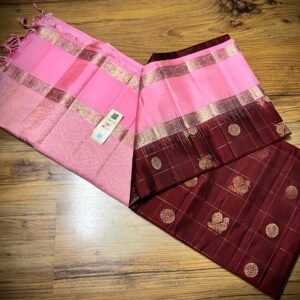 Maroon & Rose Pink Gold Zari Retta Petta Silk Saree