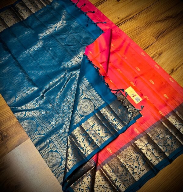 Rani Pink & Royal Blue Gold Zari Silk Saree with Grand Jacquard Border