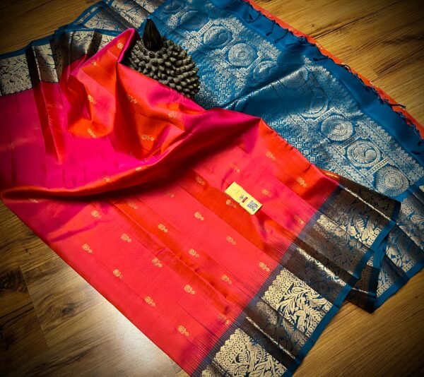 Rani Pink & Royal Blue Gold Zari Silk Saree with Grand Jacquard Border