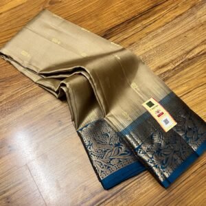 Silk Mark Certified Golden Beige & Royal Blue Pure Silk Zari Saree
