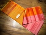 Blush Pink & Sunset Orange Pure Silk Saree with Grand Gold Zari Pallu