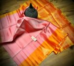 Blush Pink & Sunset Orange Pure Silk Saree with Grand Gold Zari Pallu