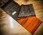 Royal Amber Silk Saree with Coffee Brown Turning Border & Grand Gold Zari Pallu