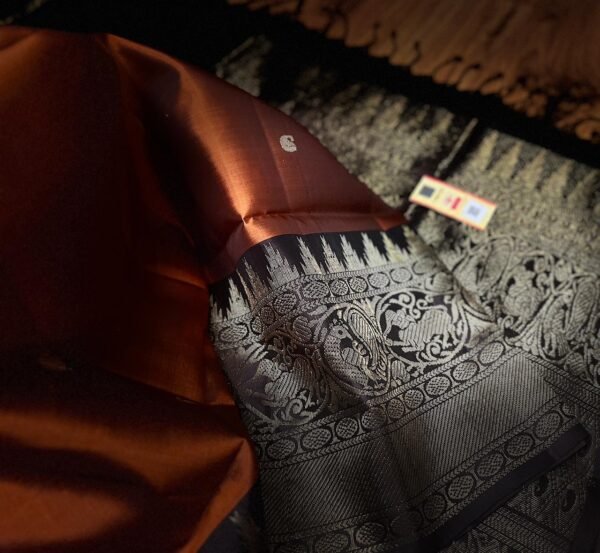 Royal Amber Silk Saree with Coffee Brown Turning Border & Grand Gold Zari Pallu