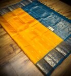 Royal Mustard Silk Saree with Teal Blue Gold Zari Jacquard Border
