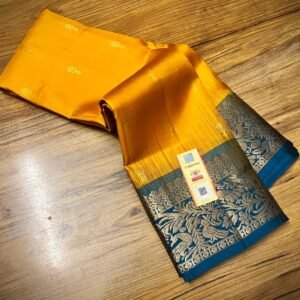Royal Mustard Silk Saree with Teal Blue Gold Zari Jacquard Border