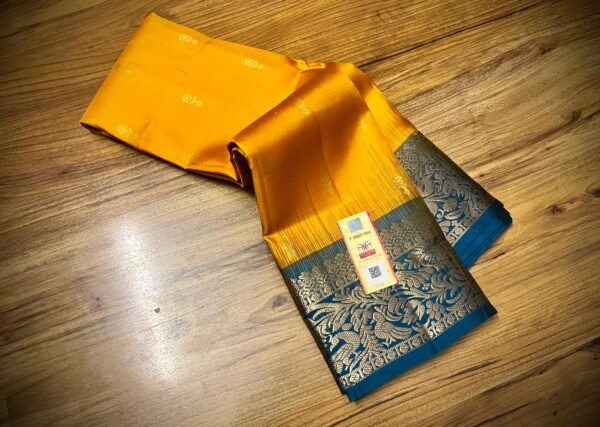 Royal Mustard Silk Saree with Teal Blue Gold Zari Jacquard Border