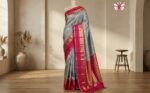 Elegant Grey & Rani Pink Gold Zari Kanjivaram Gap Border Saree