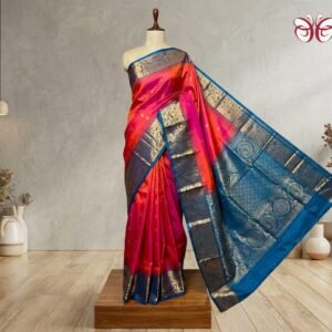 Rani Pink & Royal Blue Gold Zari Silk Saree with Grand Jacquard Border