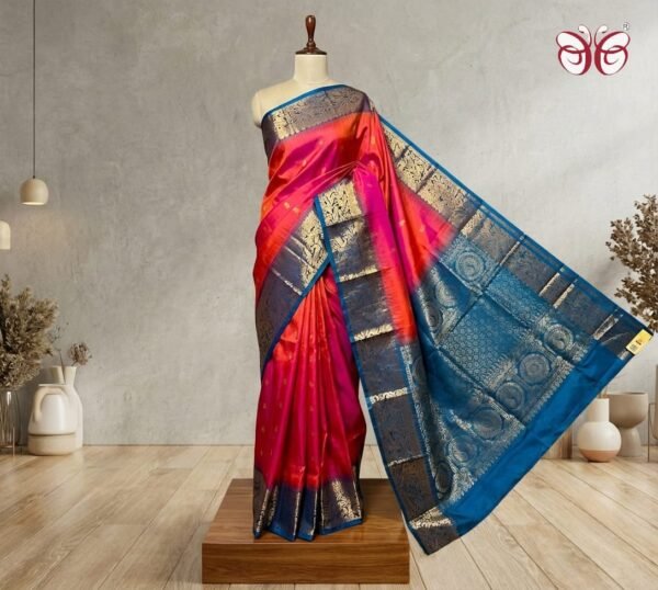 Rani Pink & Royal Blue Gold Zari Silk Saree with Grand Jacquard Border