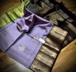 Lavender Grey Kanchipuram Silk Saree with Antique Gold Zari Border and Wine Pallu