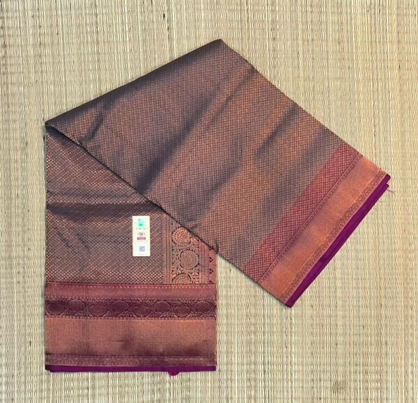 Elegant Mocha Brown & Copper Gold Zari Silk Saree with Magenta Border