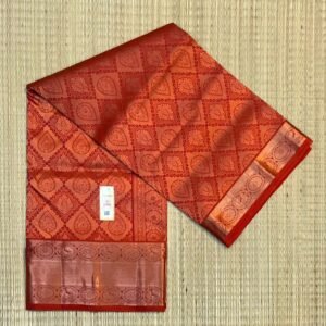 Regal Vermilion Red Gold Zari Silk Saree with Traditional Butta Weave