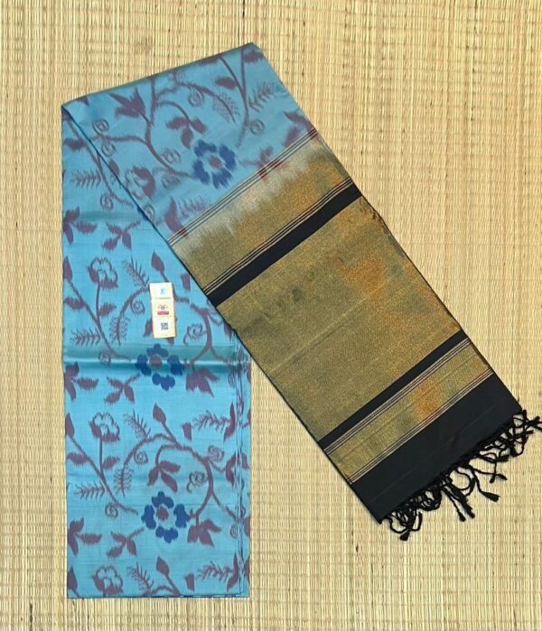 The Cerulean Sky & Midnight Obsidian Pochampally Silk Saree