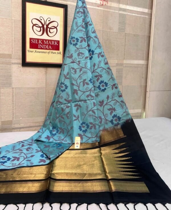 The Cerulean Sky & Midnight Obsidian Pochampally Silk Saree