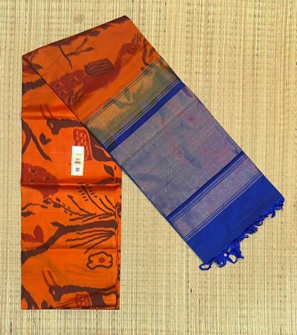 Pure Pochampally Silk Saree in Pearl White with Royal Blue Gold Zari Temple Border