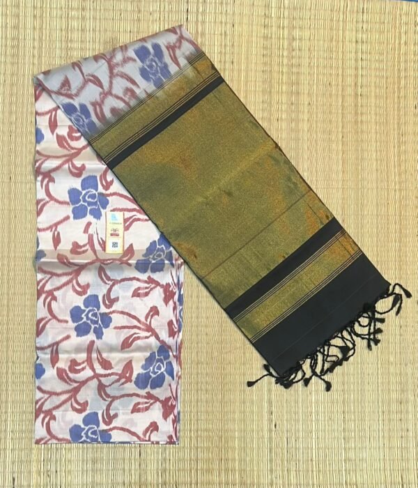 The white Garden & Midnight Gold Pochampally Silk Saree