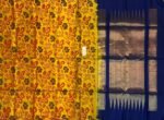 Golden Zari Pochampally Ikat Silk Saree with Blue Border