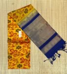 Golden Zari Pochampally Ikat Silk Saree with Blue Border