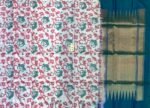 Pure White Pochampally Ikat Silk Saree with Gold Zari Teal Border