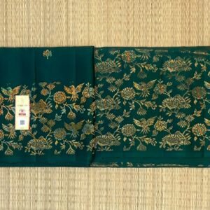 Regal Emerald Green Gold Zari Silk Saree with Floral Brocade Pallu