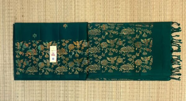 Regal Emerald Green Gold Zari Silk Saree with Floral Brocade Pallu