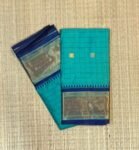 Azure Zari Fusion: Focuses on the blend of the cotton-mix texture and the metallic gold sheen