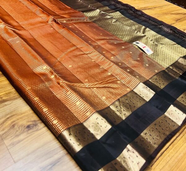 Regal Copper Gold Zari Silk Saree with Classic Black Border