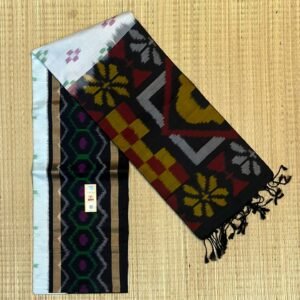 Elegant Off-White Ikat Silk Saree with Black Contrast Pallu